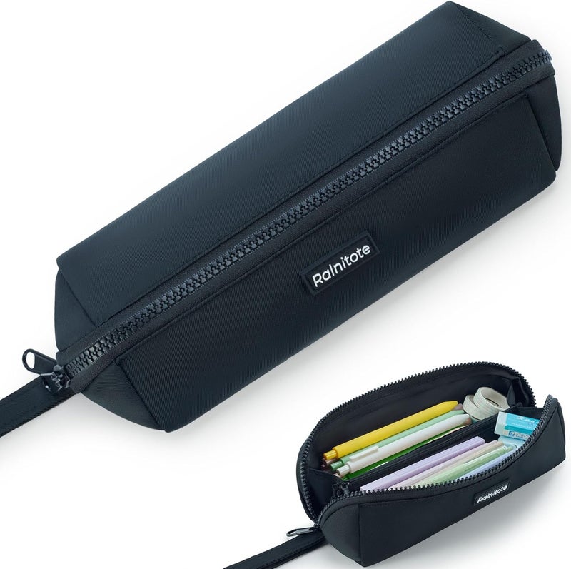 Ralnitote Store Large Pencil Case with 180° Open Design, Big Capacity Pen Bag for Girls & Boys, Aesthetic & Cute Pencil Pouch for School, Office, Makeup & Tech Accessories-Black - Image 1